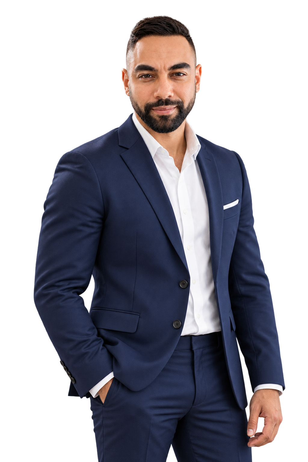 Portrait de Mohamed Khatri en costume bleu